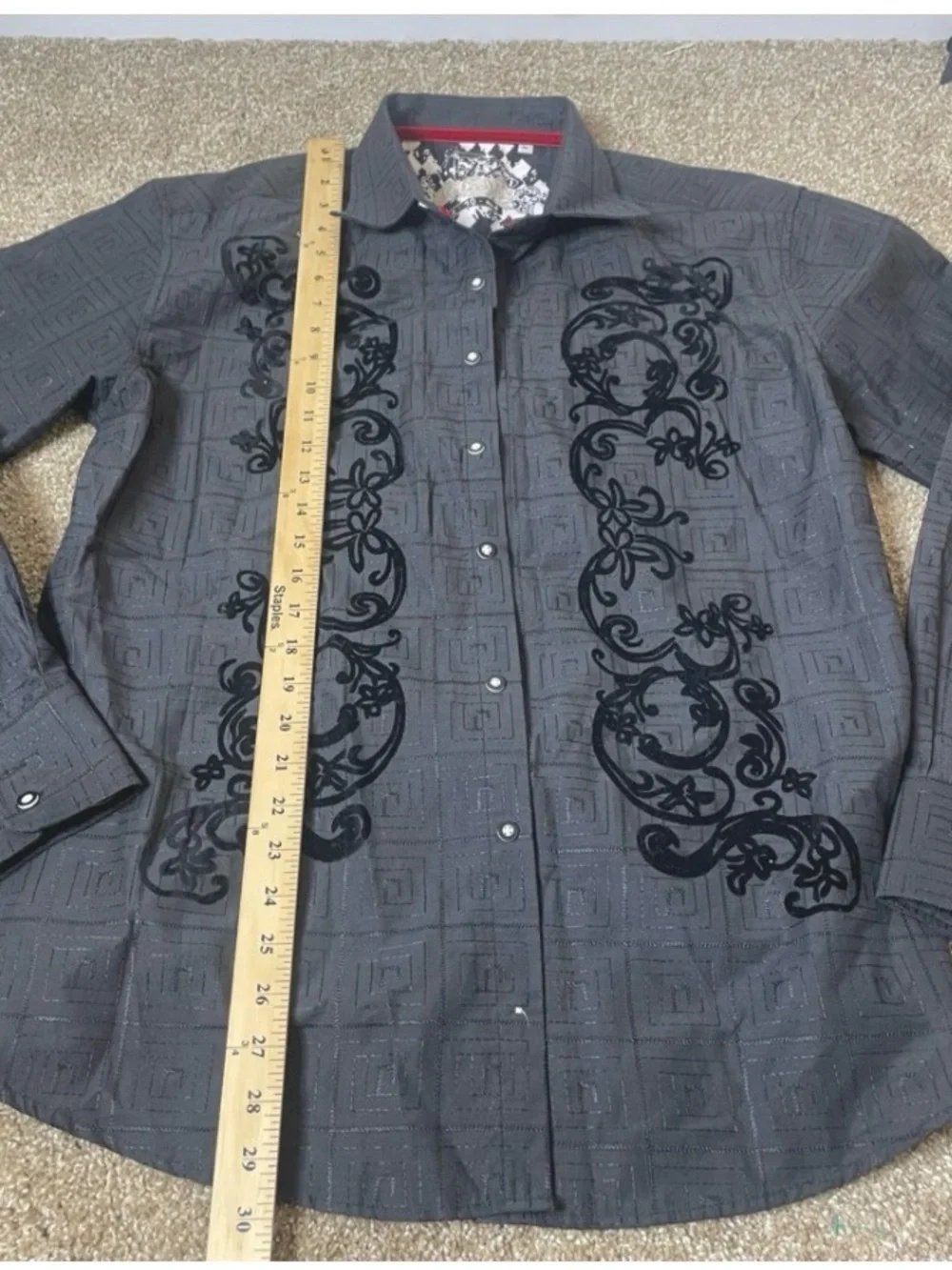 Men's Long Sleeve Charcoal Gray/black Embroidered Dress Shirt SZ XL western rock